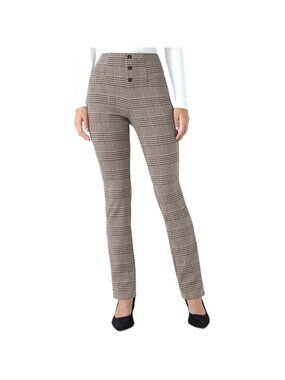 Halara Flex High Waist Houndstooth Plaid Skinny Pull On Work Pants Brown XS